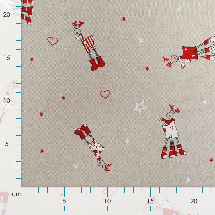 Dekostoff Half-Panama Leinenoptik - lustige Rentiere und Sterne - Natur