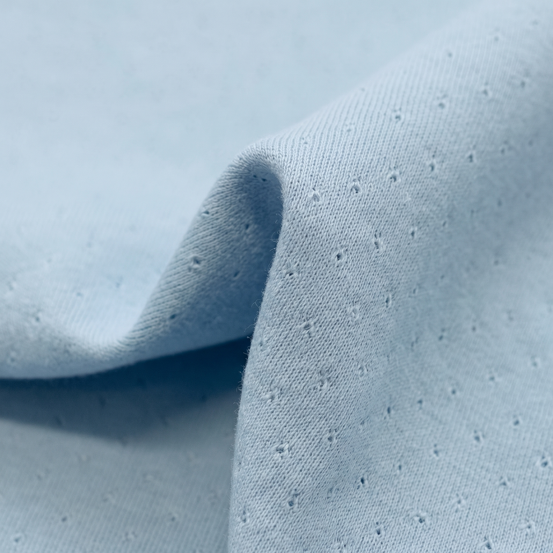 Jersey-Feinstrick Pointoille Lochmuster - uni hellblau