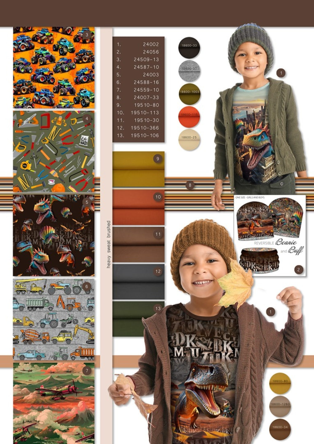 French Terry Mützen- & Loop-Panel „Dino Invasion“ – Digitaldruck