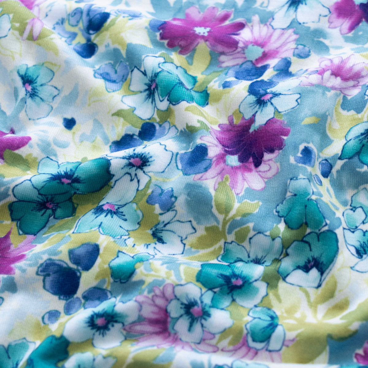 Jersey Viskose - Bunte Blumenwiese - Weiß