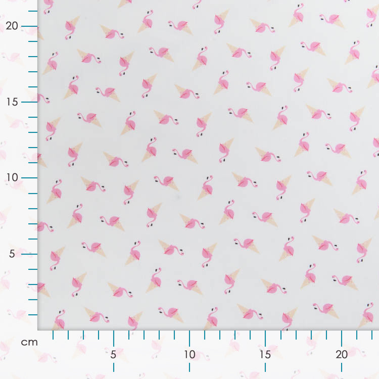 🦩🍦Webware Baumwolle - Flamingos auf Eiswaffeln - weiß