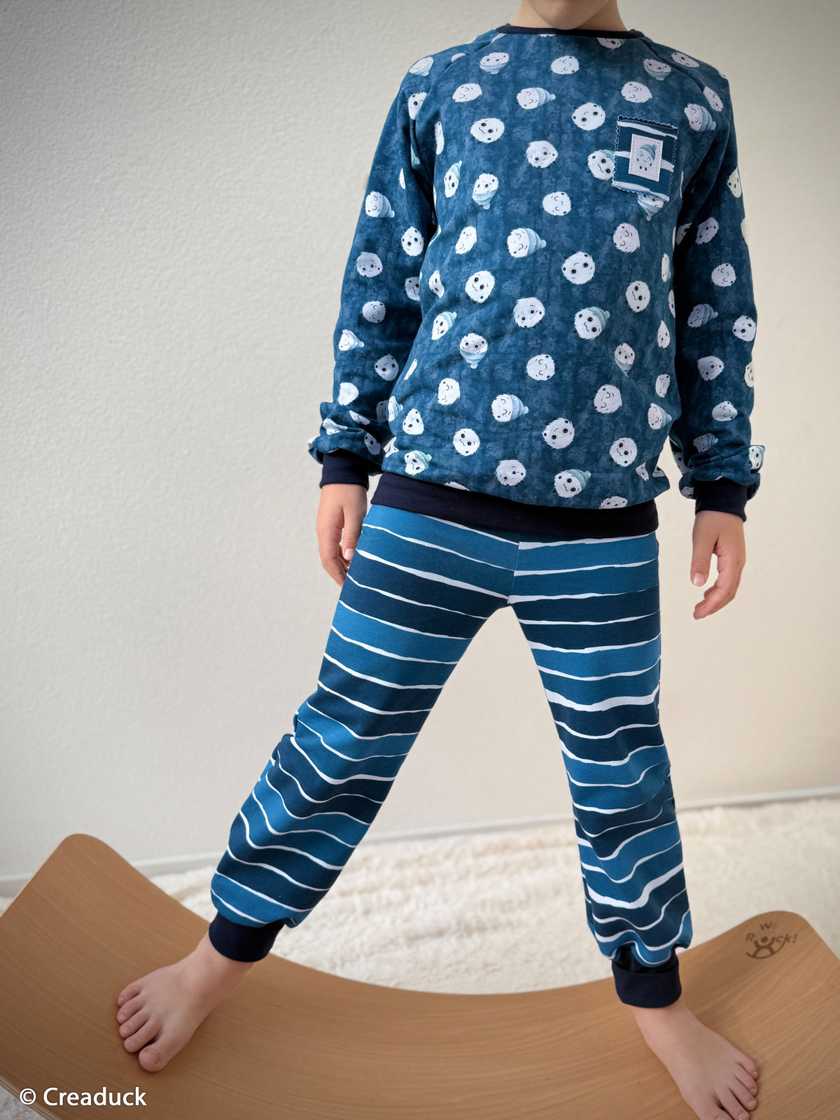 French Terry Swafing - Fluffy by Mrs Mint - Kombistoff mit Streifenmuster - jeansblau