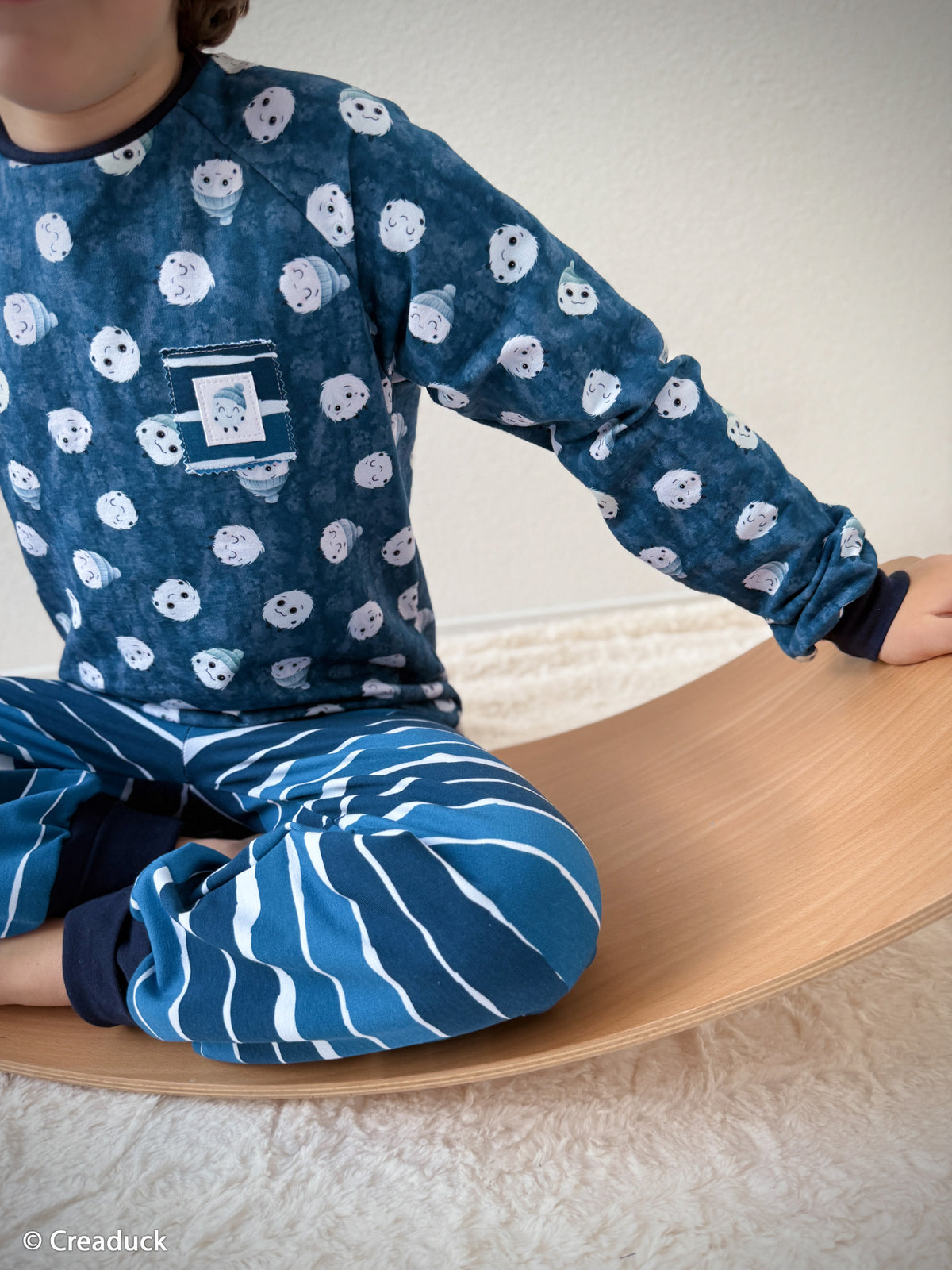 French Terry Swafing - Fluffy by Mrs Mint - Kombistoff mit Streifenmuster - jeansblau
