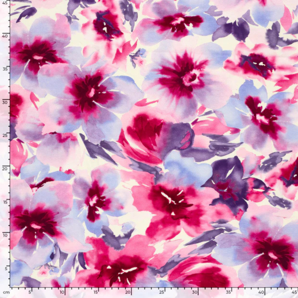 French Terry Stoff - Abstrakte Blumen - wollweiß - fuchsia