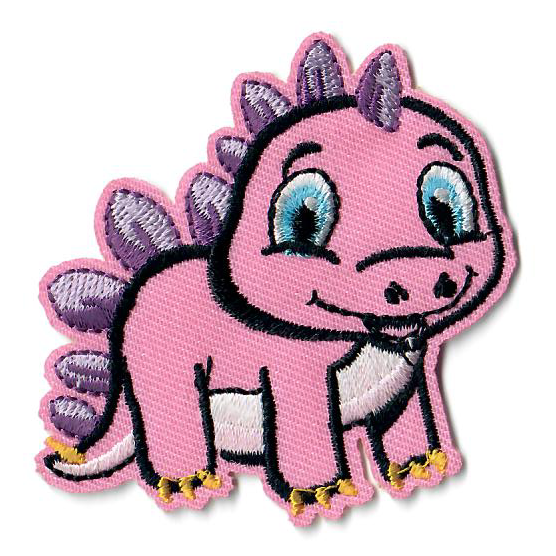 Stick-Applikation zum Aufbügeln ca. 6,0 cm x 6,0 cm - süßer Dino - rosa