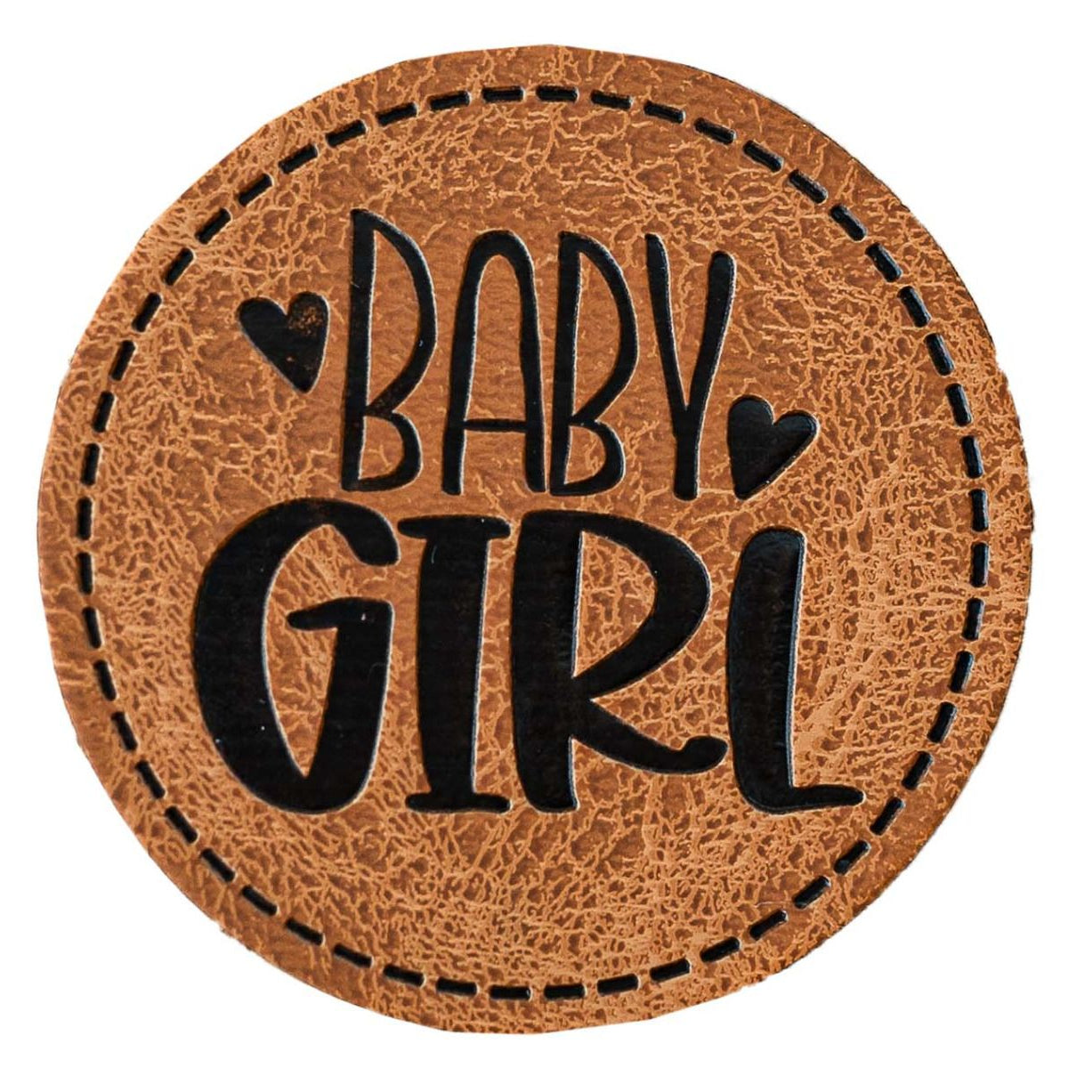 Jessy Sewing Kunstleder-Label mit aufgedruckter Nähnaht - "Baby Girl" - braun