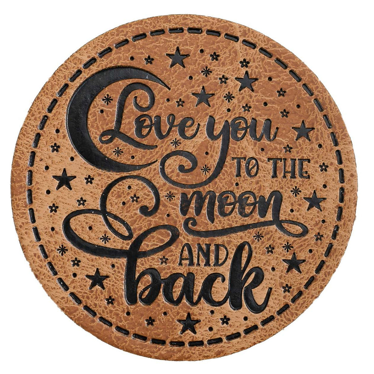 Jessy Sewing Kunstleder-Label mit aufgedruckter Nähnaht - "love you to the moon and back" - braun