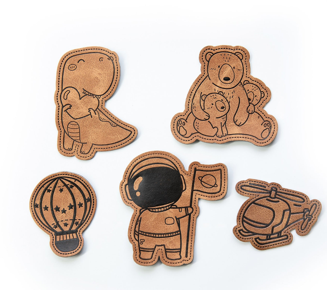 Jessy Sewing Kunstleder-Label "Dino with Heart" - braun