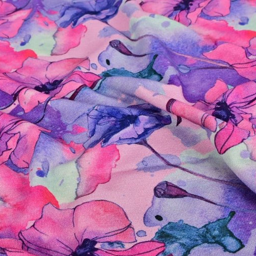 Bambus Jersey Digitaldruck - Abstrakte Blumen - pink