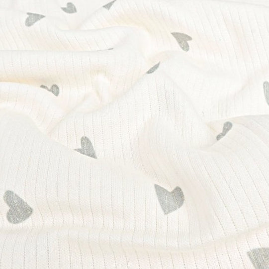 Ripp-Jersey Digitaldruck - Herzen - wollweiß