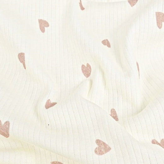 Ripp-Jersey Digitaldruck - Herzen - wollweiß