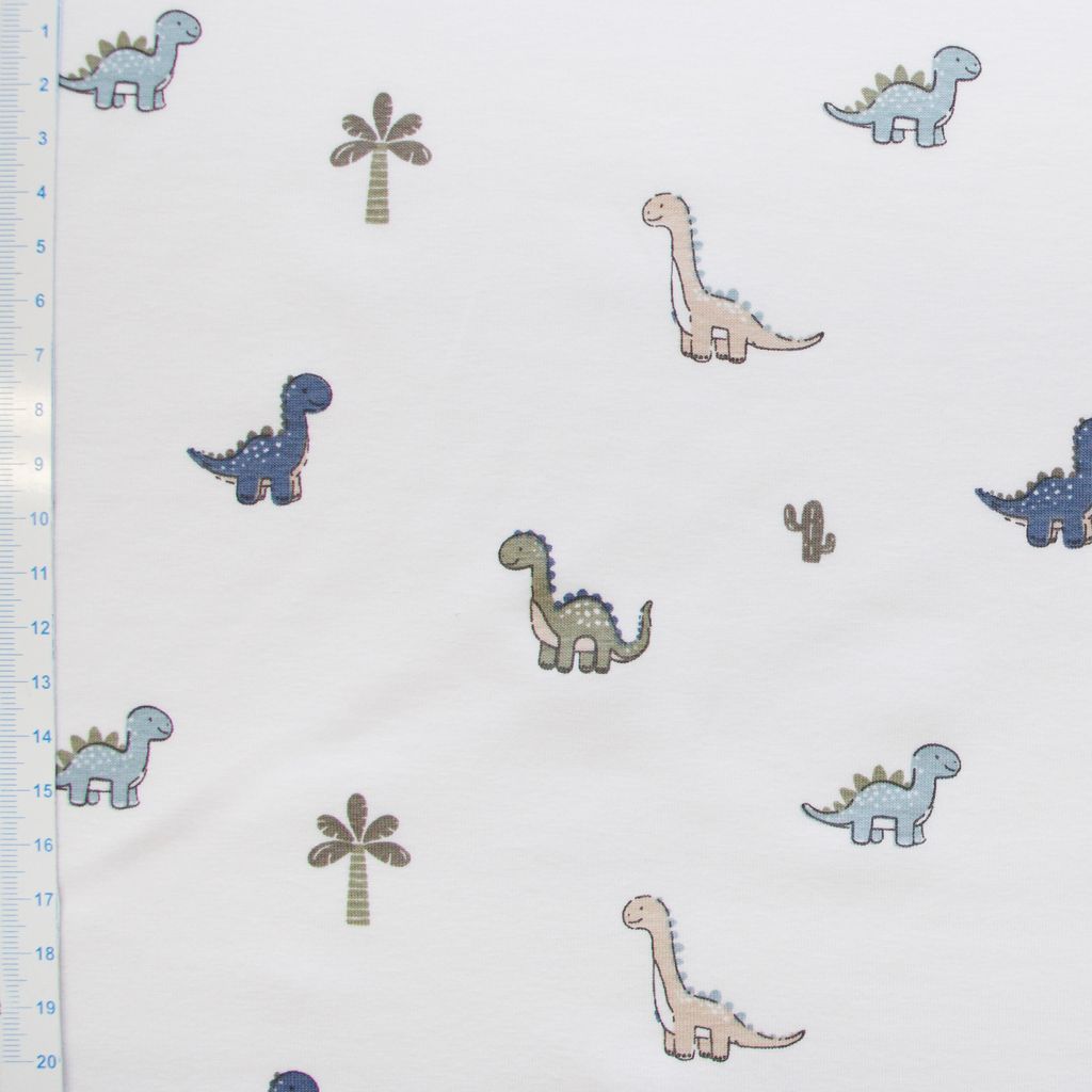🦕Baumwolle Jersey Stoff Digitaldruck - Dinosaurier - Wollweiß