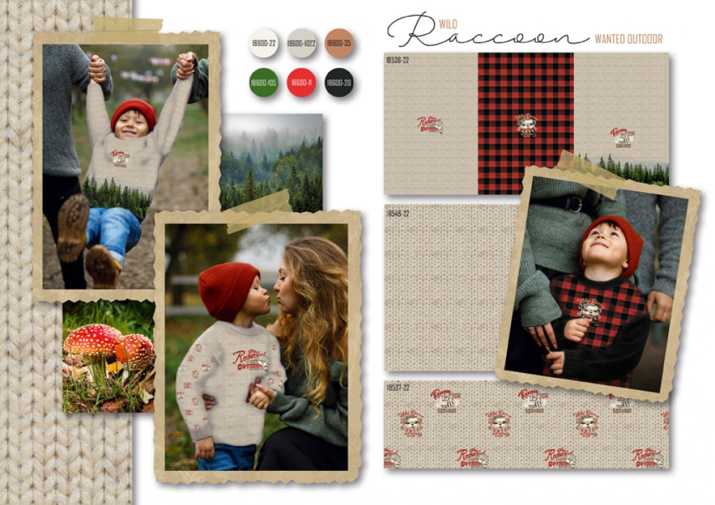 Sweat French Terry Digitaldruck Wild Raccoon Stenzo - wilde Waschbären auf Strickoptik