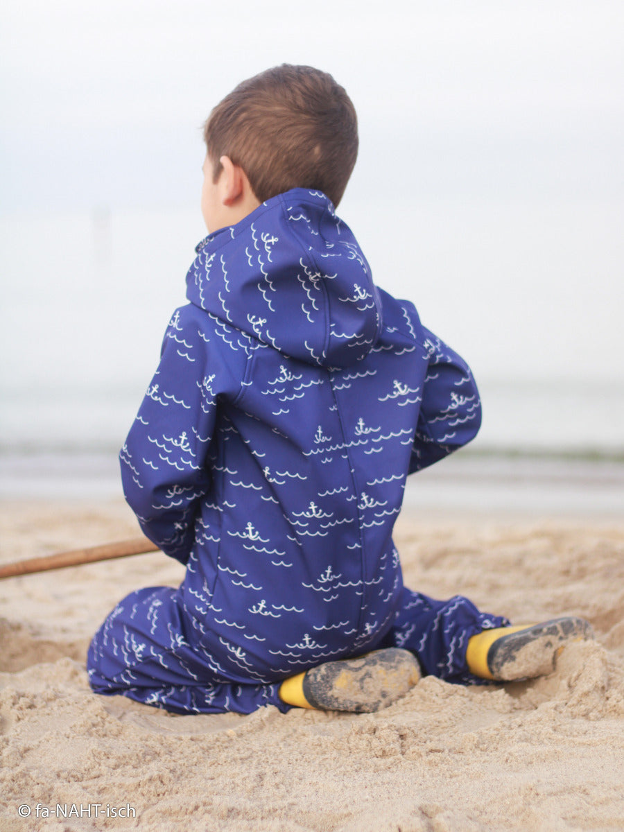 Jackenstoff NANO Softshell Fiete - Anker und Wellen - marineblau