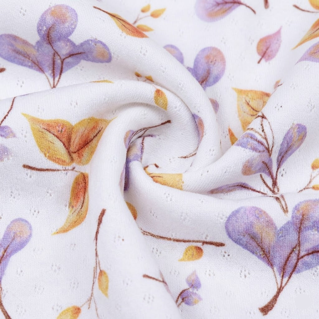 Jersey Feinstrick Stoff Ajoure Pointoille - Blätterhaufen - Wollweiß