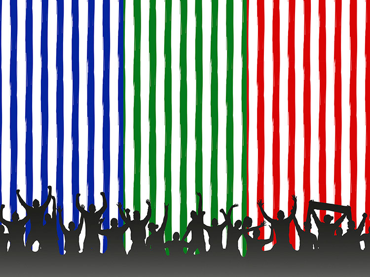 Jersey Bordürenstoff Swafing Fans - Fans auf Streifen