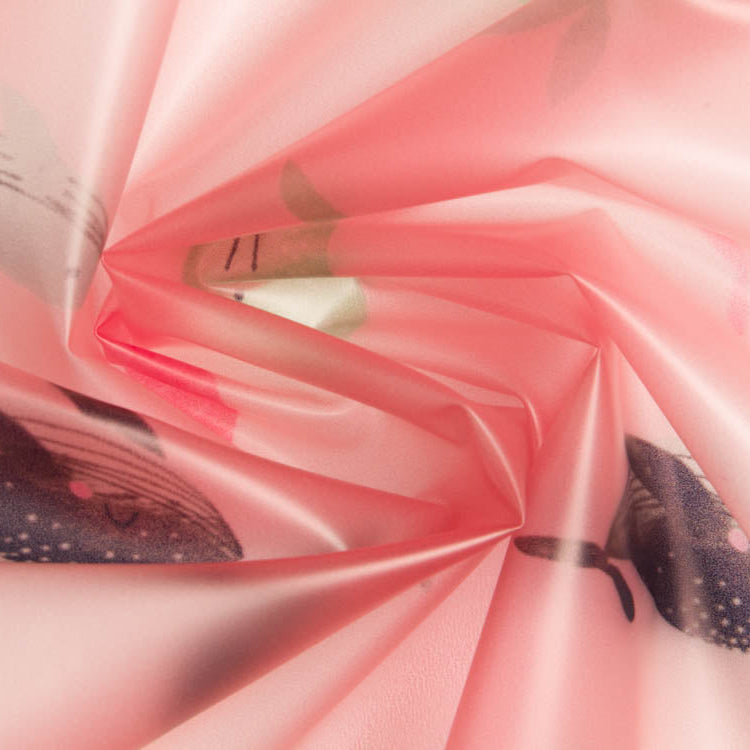 Halbtransparenter Regenjackenstoff - verschiedene Meerestiere - altrosa