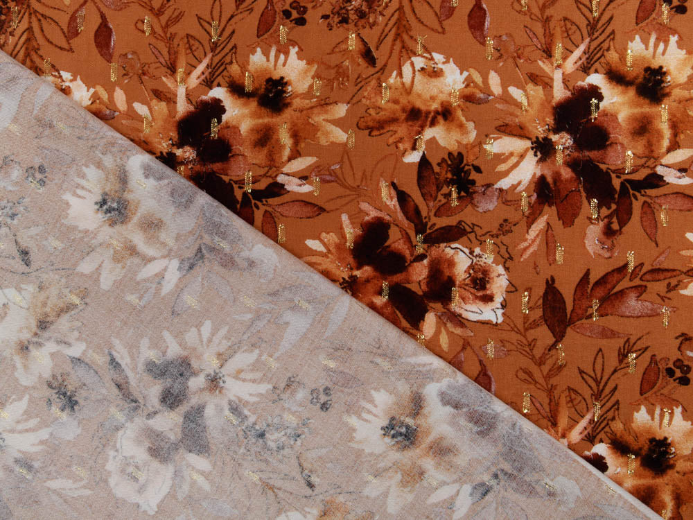 Webware Viskose mit Glitzer Radiance - Blumenmeer - haselnuss