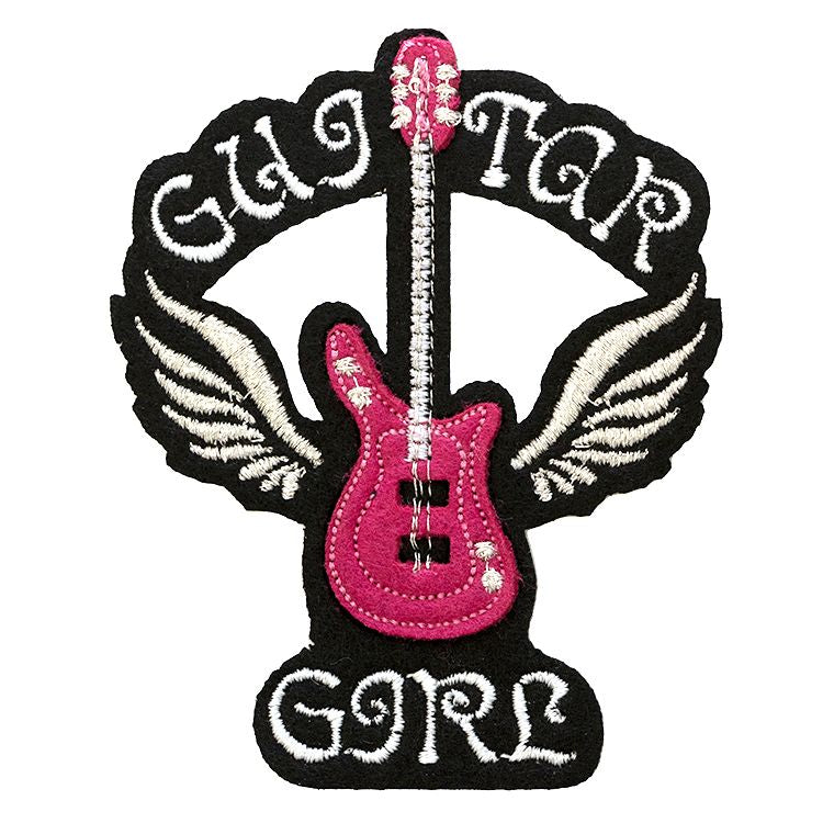 Applikation zum Aufbügeln ca. 7 cm x 8,5 cm - Gitarre - schwarz / pink