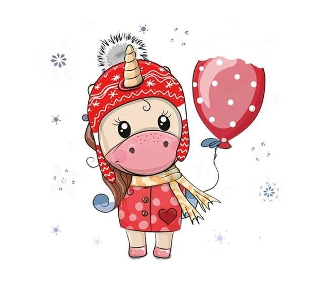 Transfer-Applikation zum Aufbügeln - Weihnachtseinhorn mit Luftballon