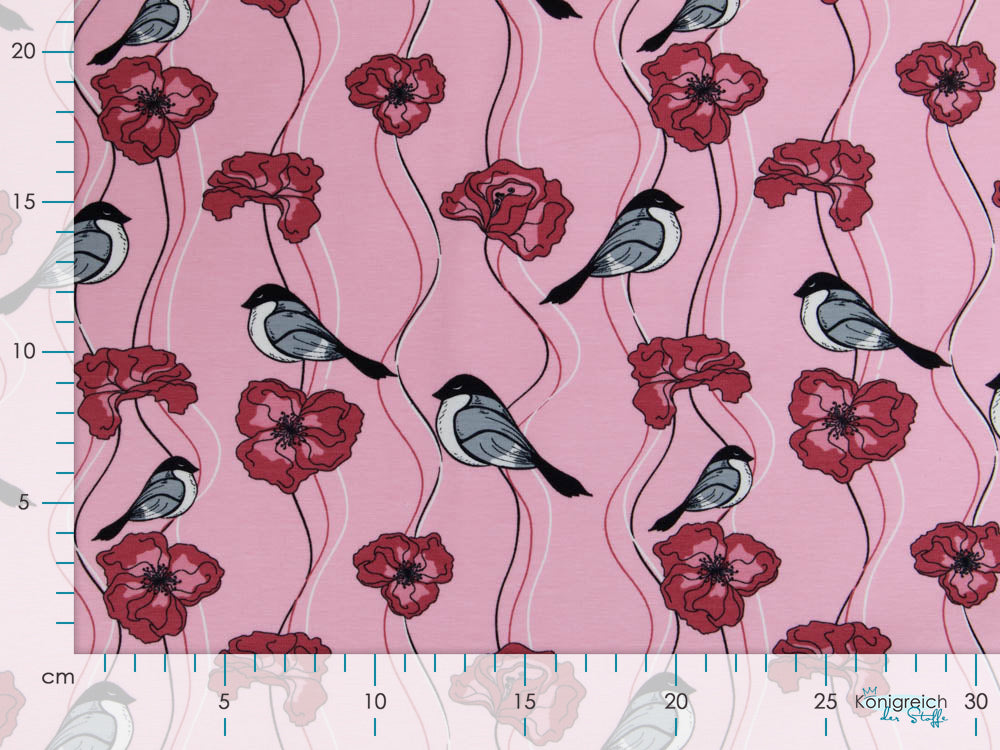 Jersey - Vögel auf Blumen