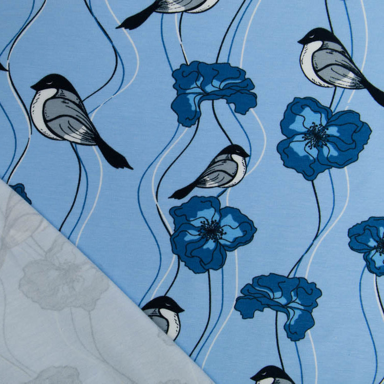 Jersey - Vögel auf Blumen