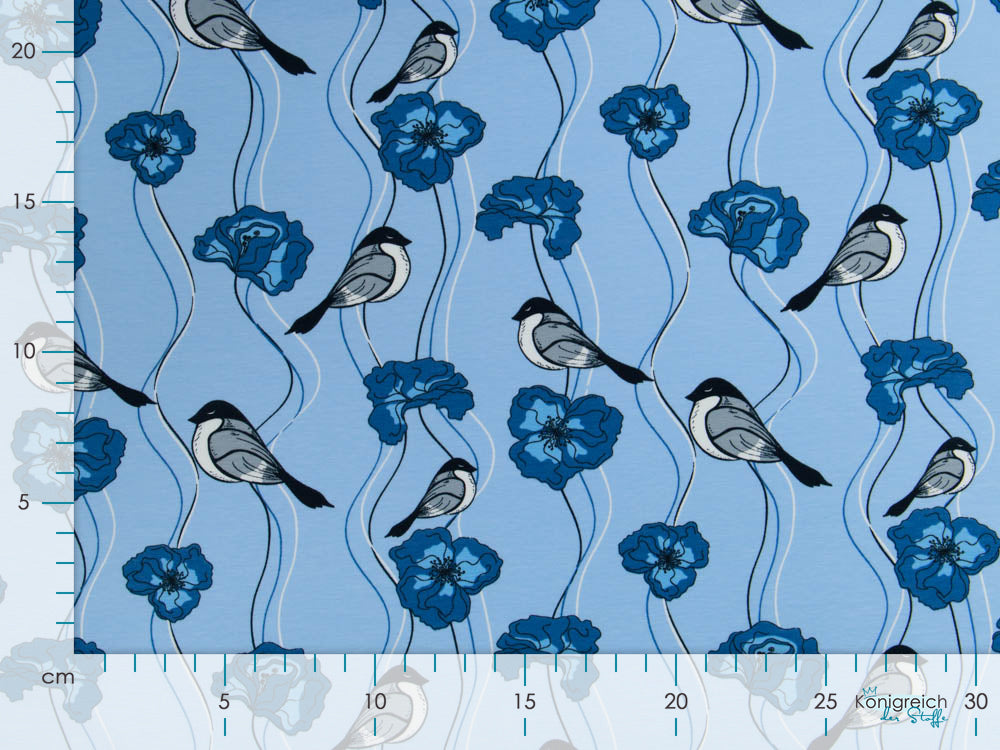 Jersey - Vögel auf Blumen