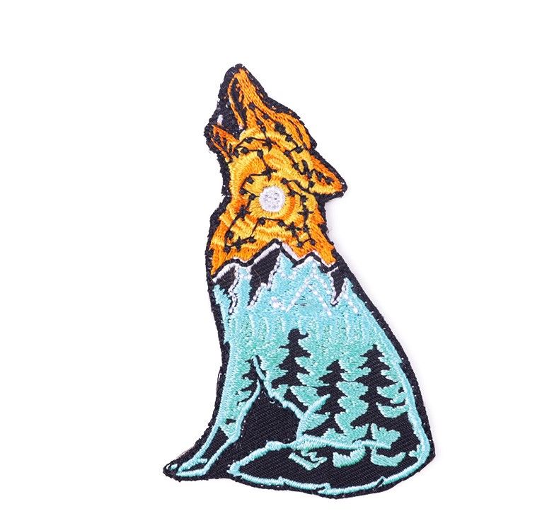 Stick - Applikation ca. 5,0 cm x 8,1 cm - heulender Wolf - türkis