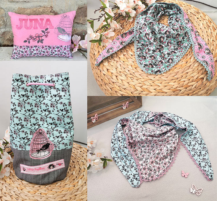 Webware Baumwolle Swafing Valerie Papillon by Steinbeck - Vogelkäfige auf Punkte - rosa