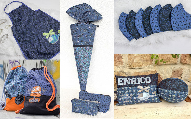 Webware Baumwolle Swafing Happy Metal by Steinbeck - Hubschrauber - jeansblau