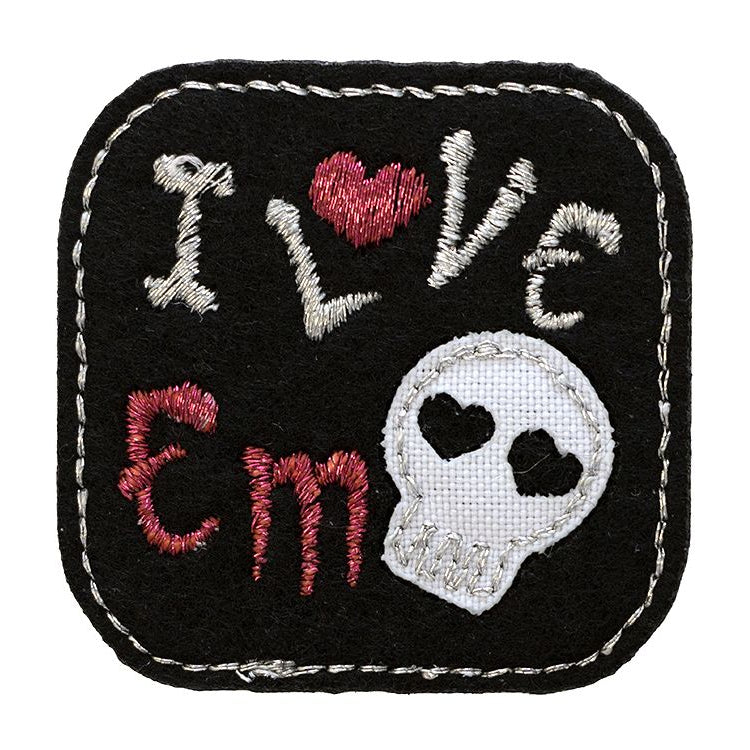 Applikation zum Aufbügeln ca. 4 cm x 4 cm - I love Emo - schwarz / pink