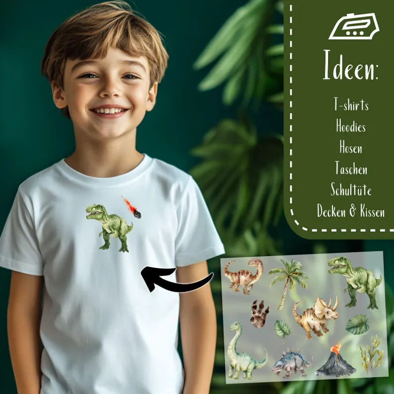 Dinosaurier Bügelbilder - Set - Wasserfarbe