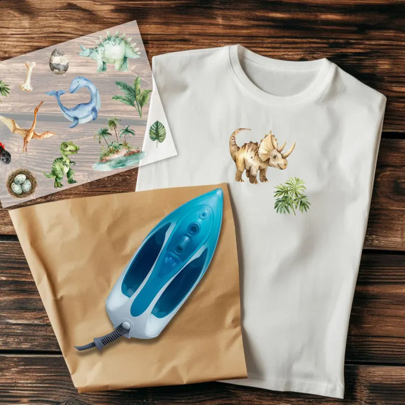 Dinosaurier Bügelbilder - Set - Wasserfarbe