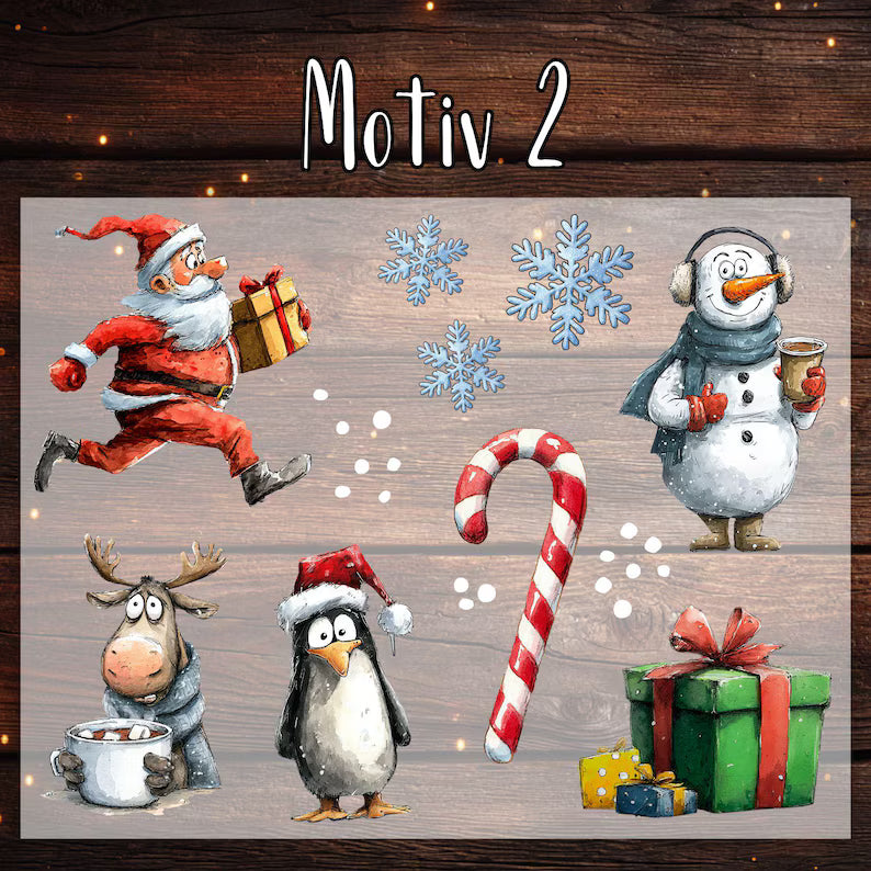 Lustige Weihnachten Bügelbilder - Set - Wasserfarbe