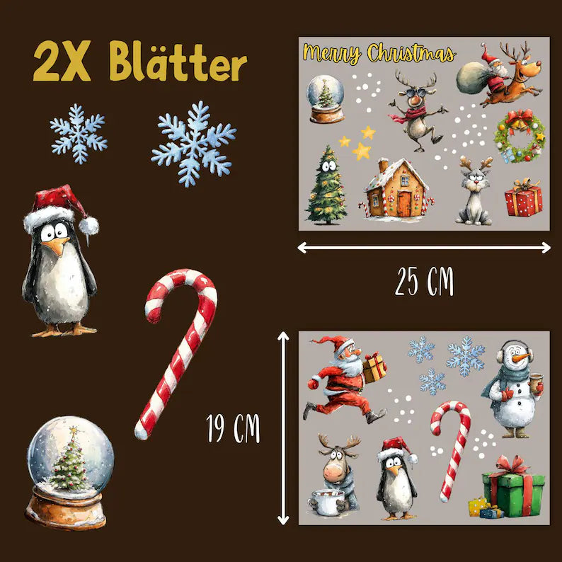 Lustige Weihnachten Bügelbilder - Set - Wasserfarbe