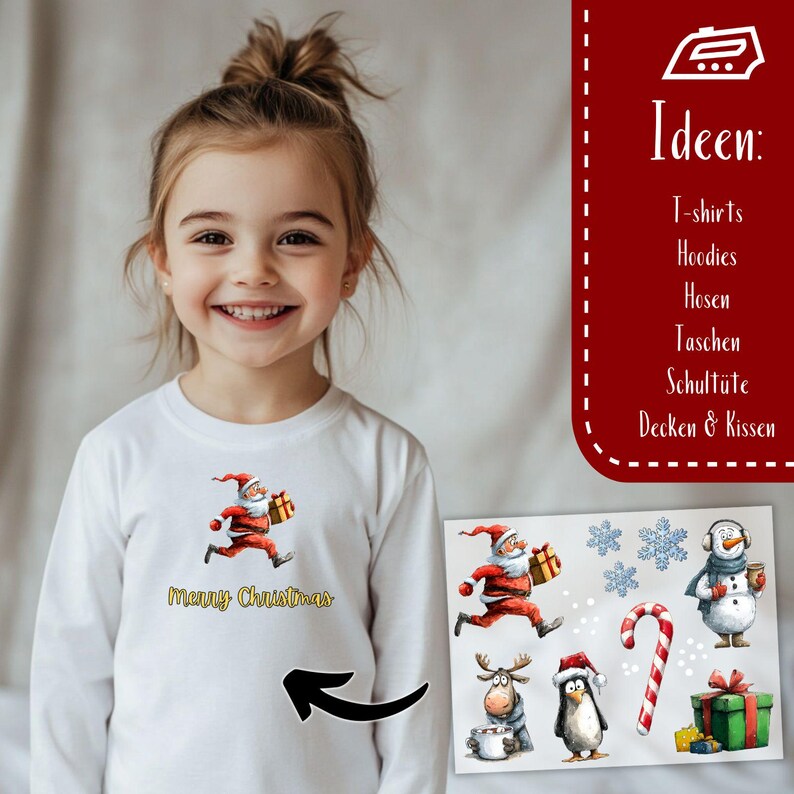 Lustige Weihnachten Bügelbilder - Set - Wasserfarbe