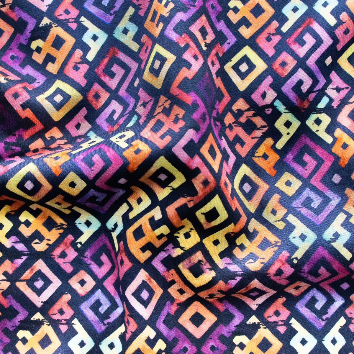 Italienische Baumwoll Popeline- Geometrisches Muster - dunkelblau - pink