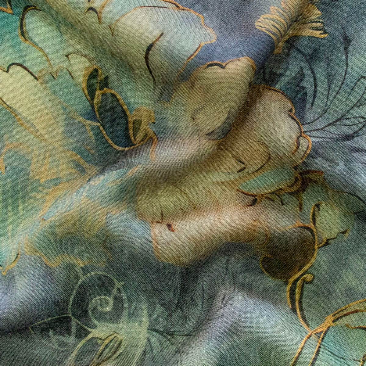 Webware Viskose Rayon - Aquarelle Blätter und Blumen