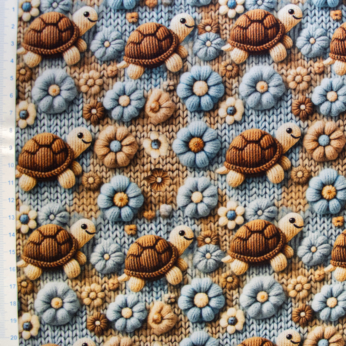 Jersey Digitaldruck - Süße Schildkröten – Beige - Blau