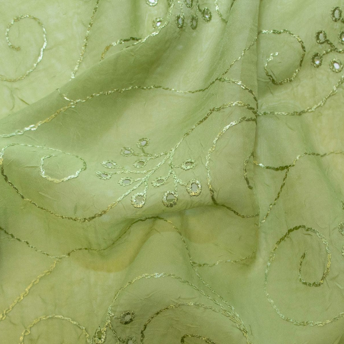 Chiffon bestickt - Designerstoff aus Spanien - grün