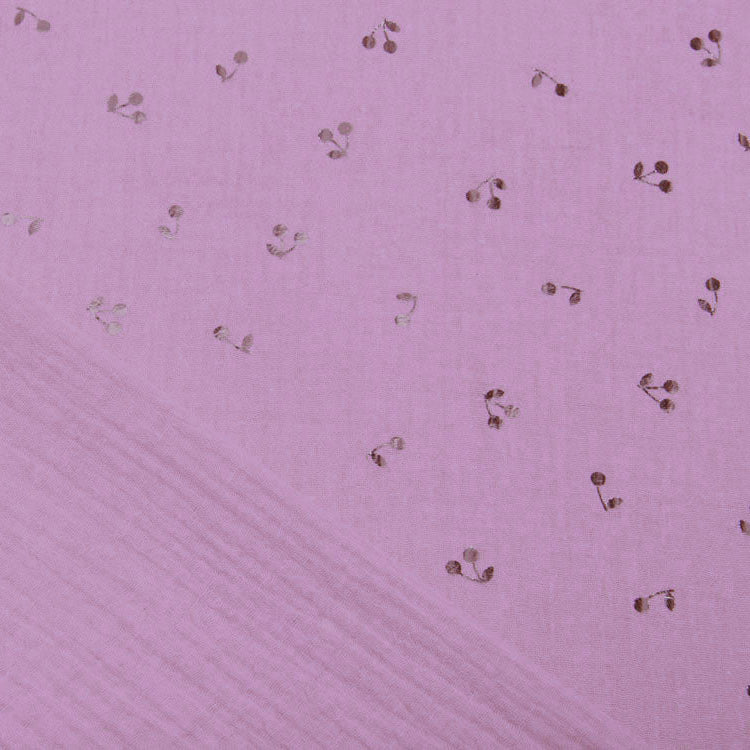 Musselin Baumwolle Double Gauze Bambino mit Foliendruck - Kirschen - altrosa