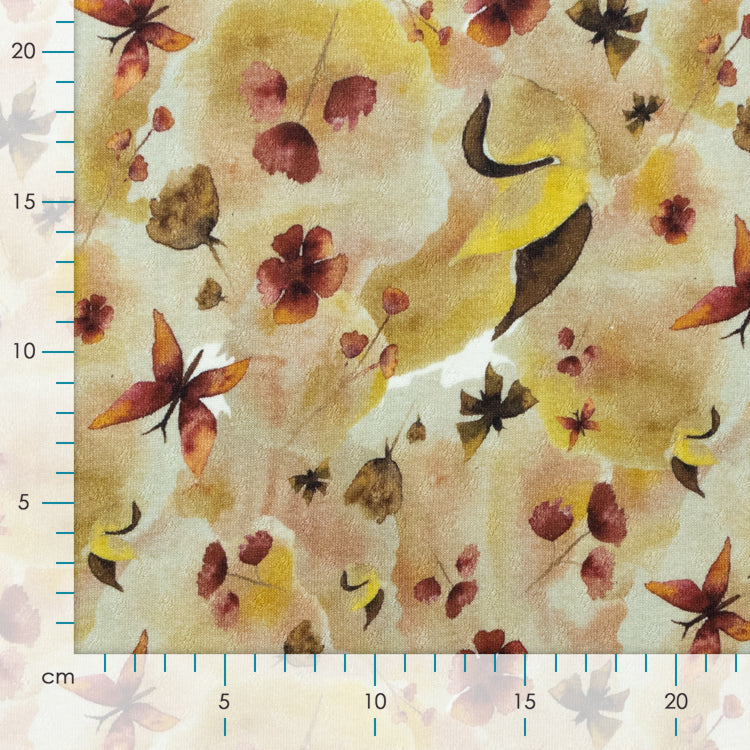 Jersey Feinstrick Stoff Ajoure Pointoille - Aquarelle Schmetterlinge - Braun