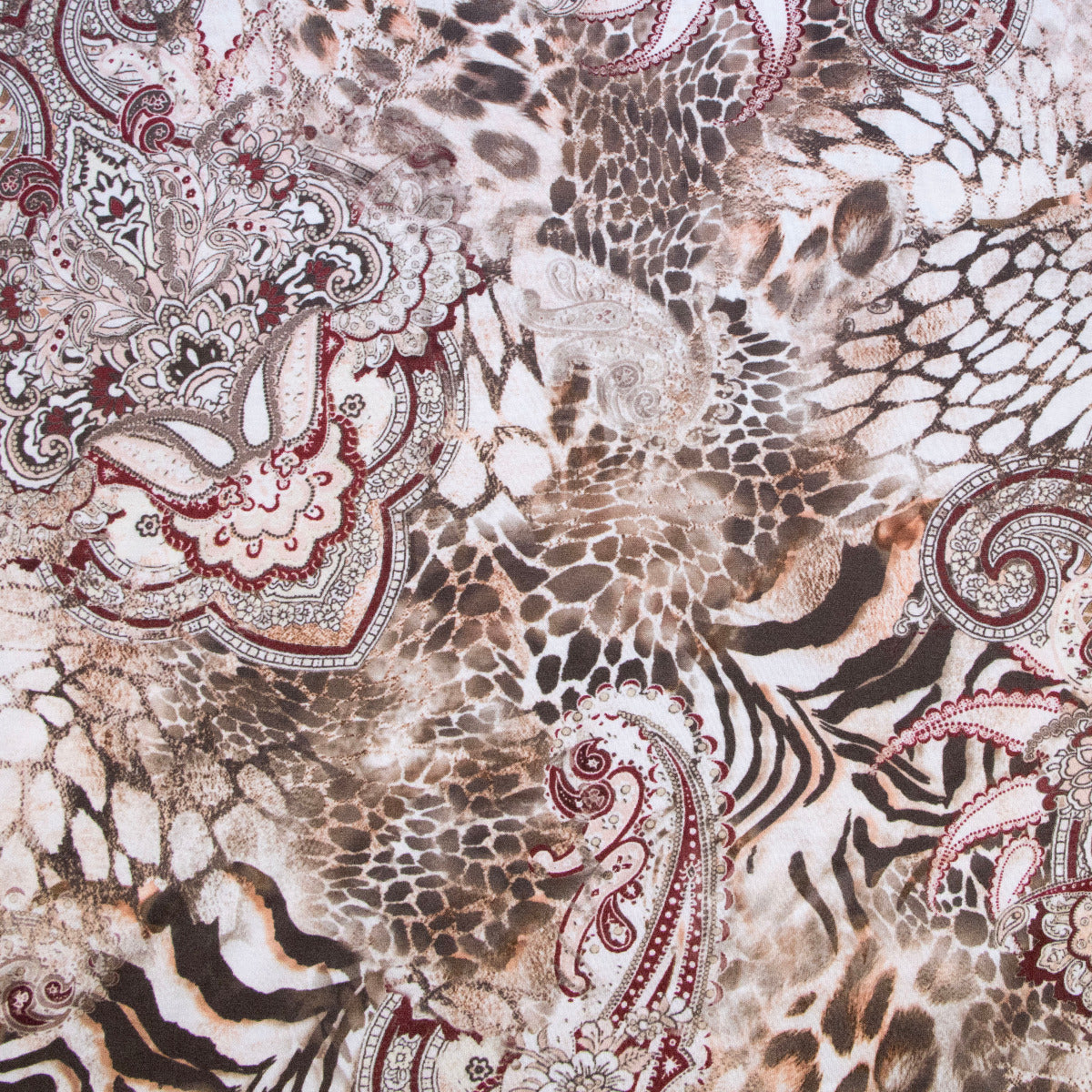 Jersey Digitaldruck - Florales Muster - Weiß - Braun
