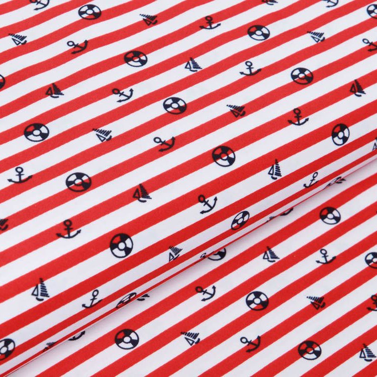Bade- und Sportstoff - Anker und Boote auf Streifen