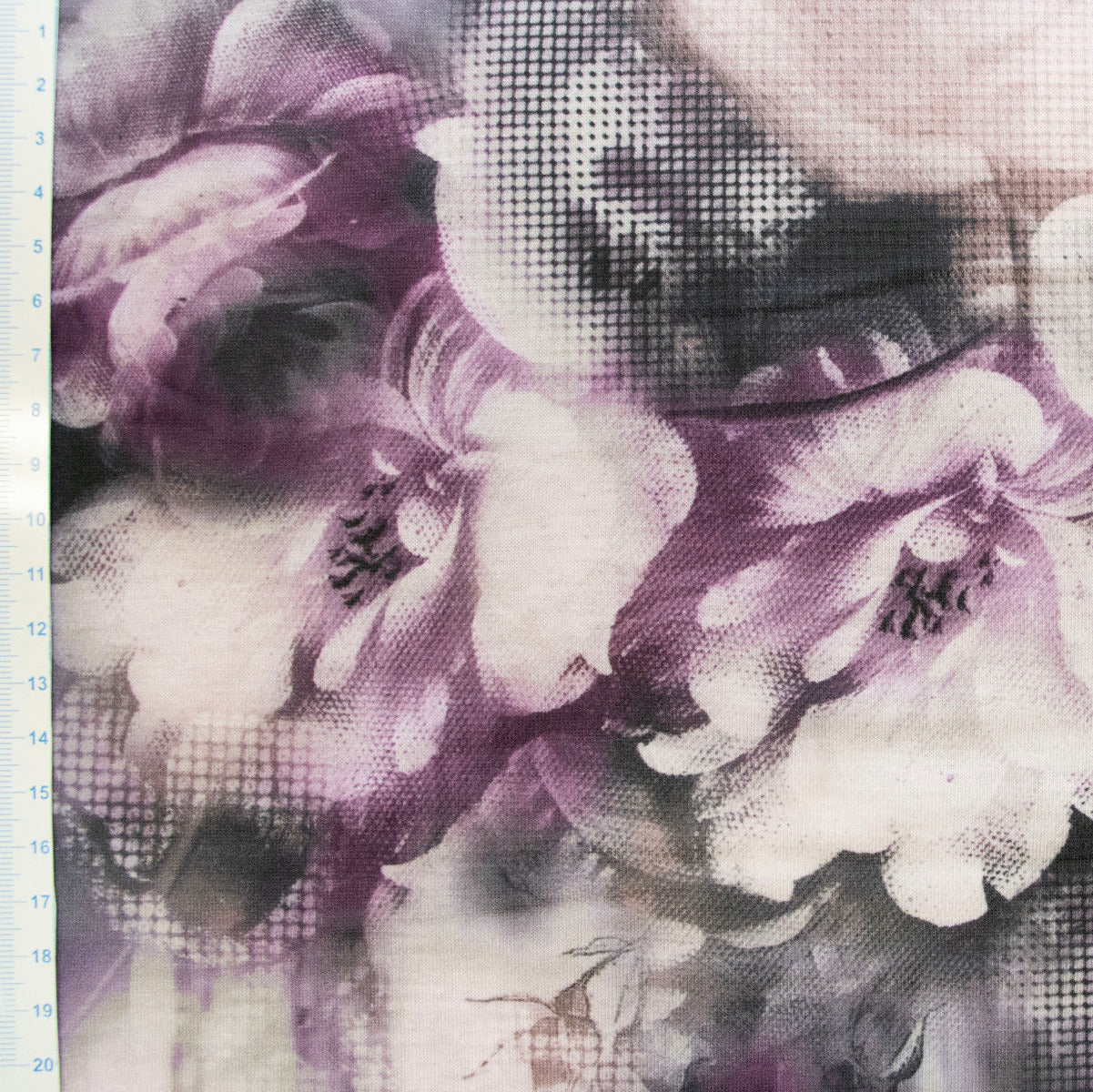 Jersey Digitaldruck - große Blümchen - Grau - Fuchsia