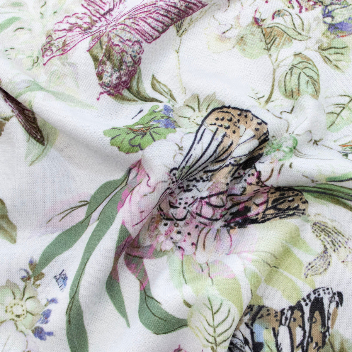 Jersey Digitaldruck - Blumen und Schmetterlinge - Weiß