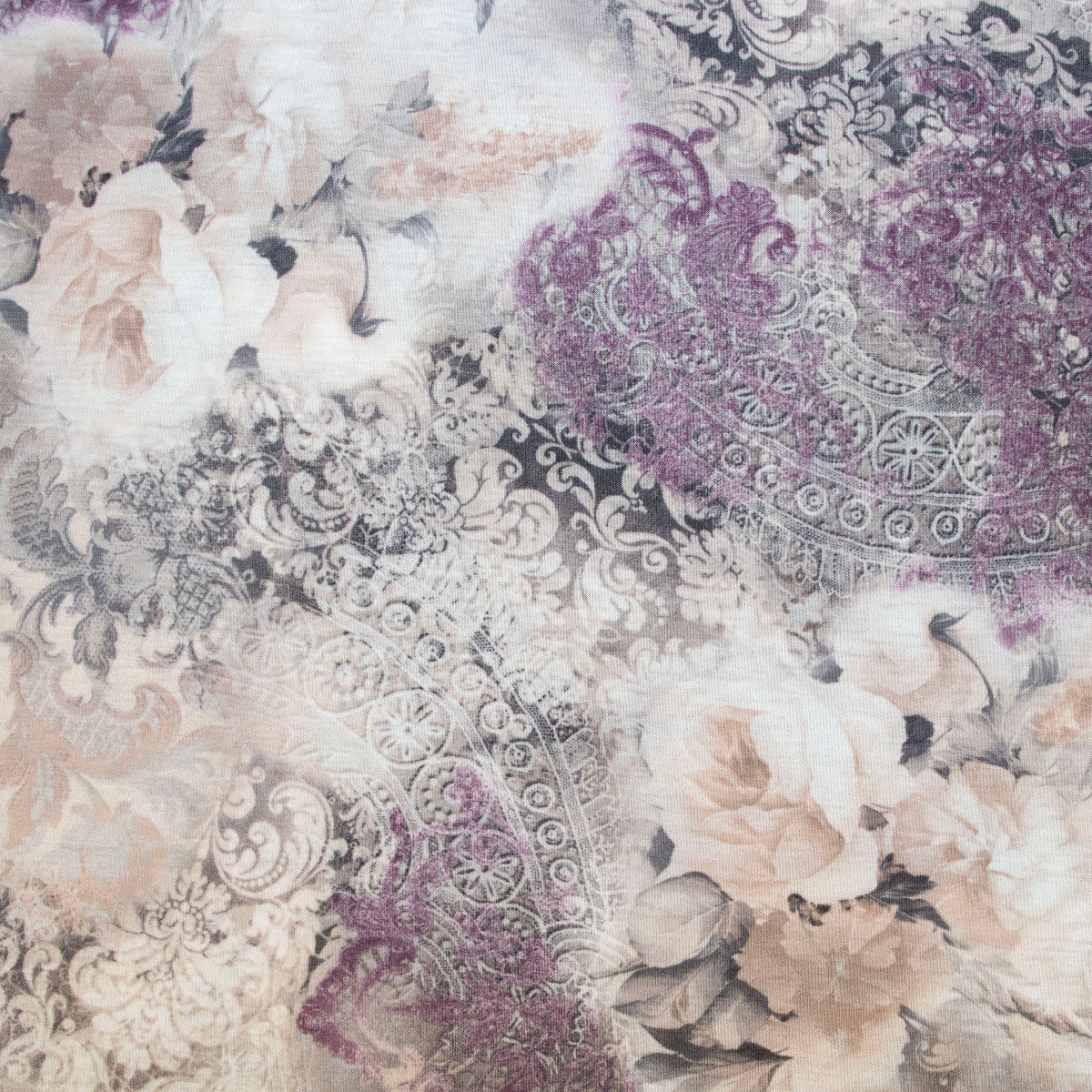 Jersey Digitaldruck - Abstraktes Muster mit Blumen - Creme