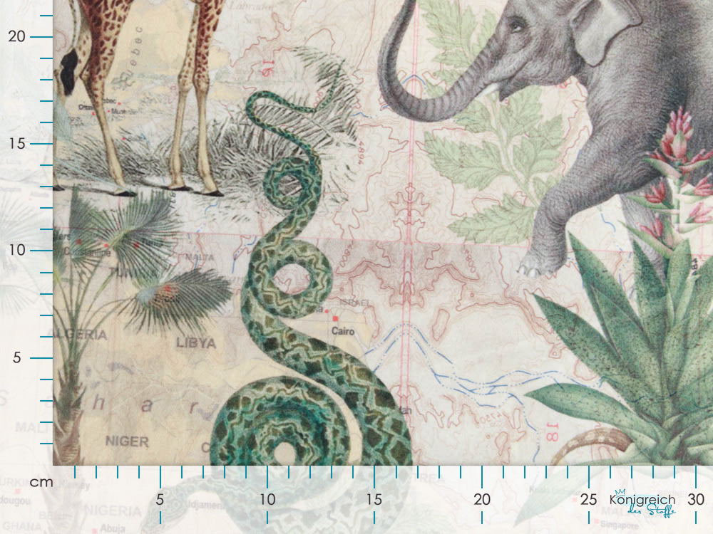 Velvet Digitaldruck Afrikastyle - anmutige Elefanten - beige