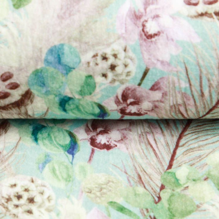 Musselin Baumwolle Double Gauze Digitaldruck - Blumenmalerei - mint