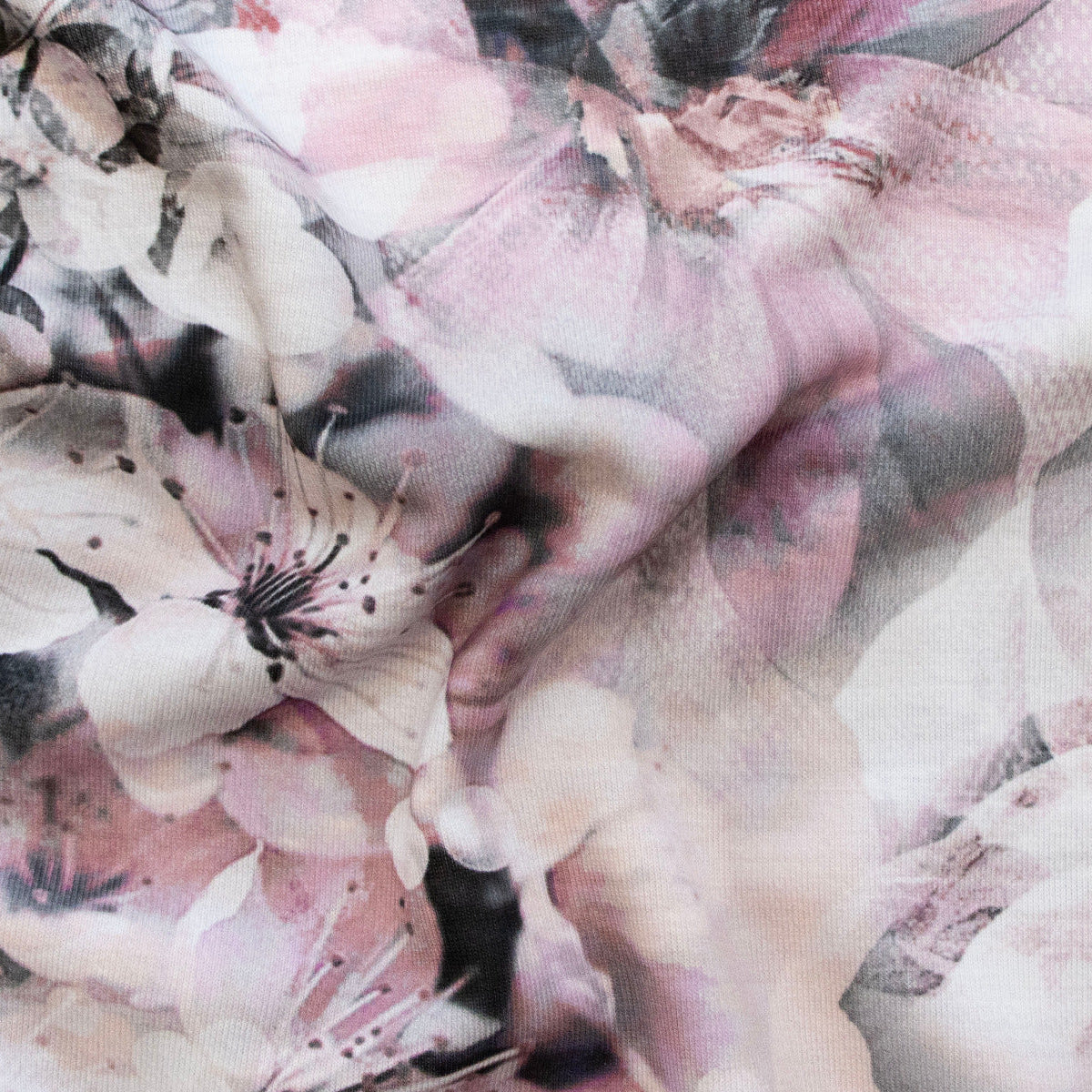 Jersey Digitaldruck - große und kleine Blumen - Weiß - Grau